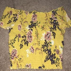 Yellow floral off the shoulder crop top